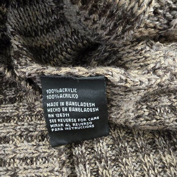 Brown Belted Cable Knit Funnel Cowl Neck Sweater Dress Womens Sz LP Short Sleeve - Picture 8 of 9